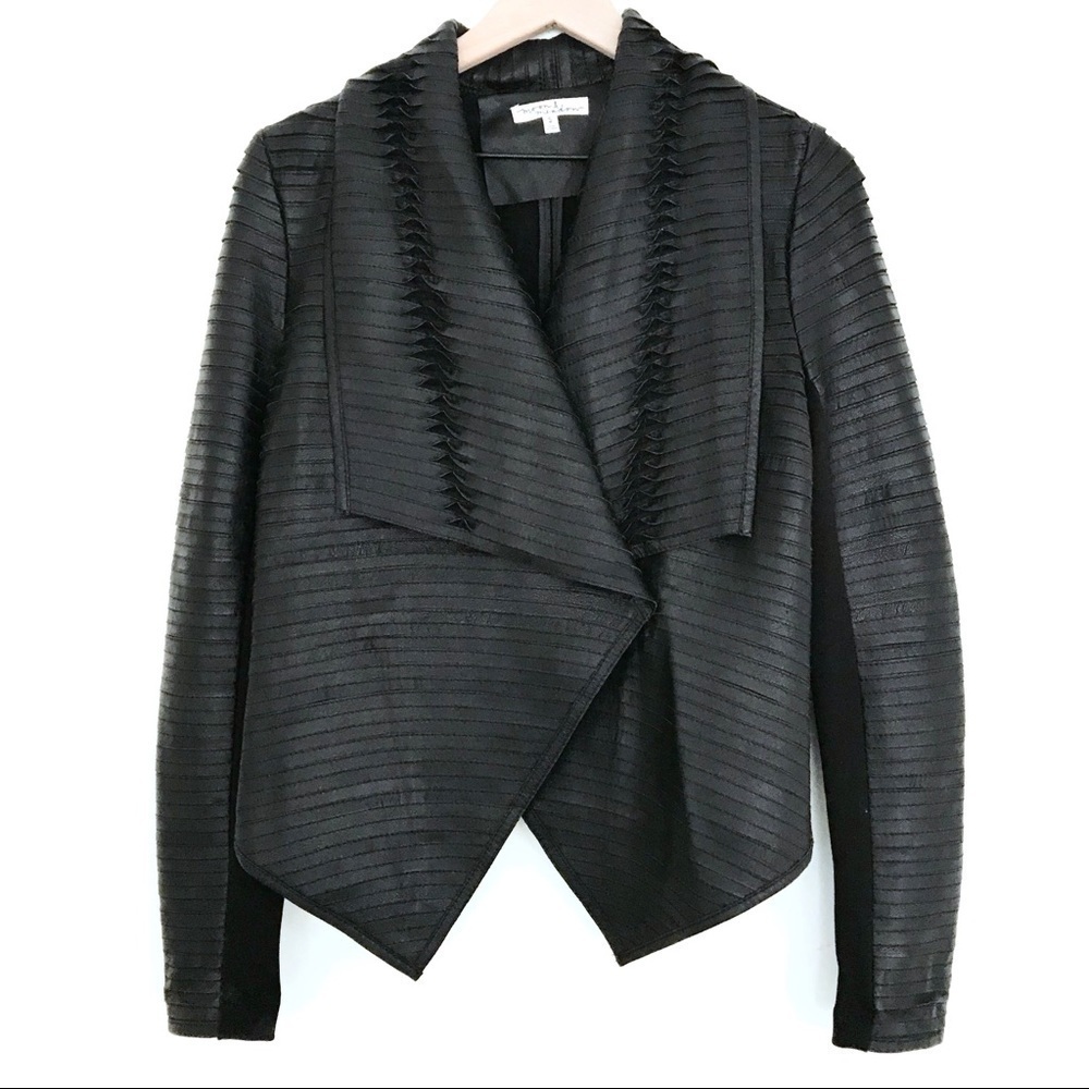 Moon & Meadow Genuine Leather Draped Black Moto Jacket Small